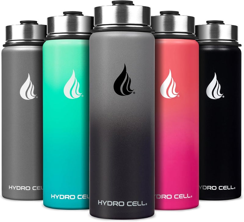 HYDRO CELL Stainless Steel Insulated Water Bottle with Straw - For Cold & Hot Drinks - Metal Vacuum Flask with Screw Cap and Modern Leakproof Sport Thermos for Adults (Graphite/Black 24oz) - Image 1
